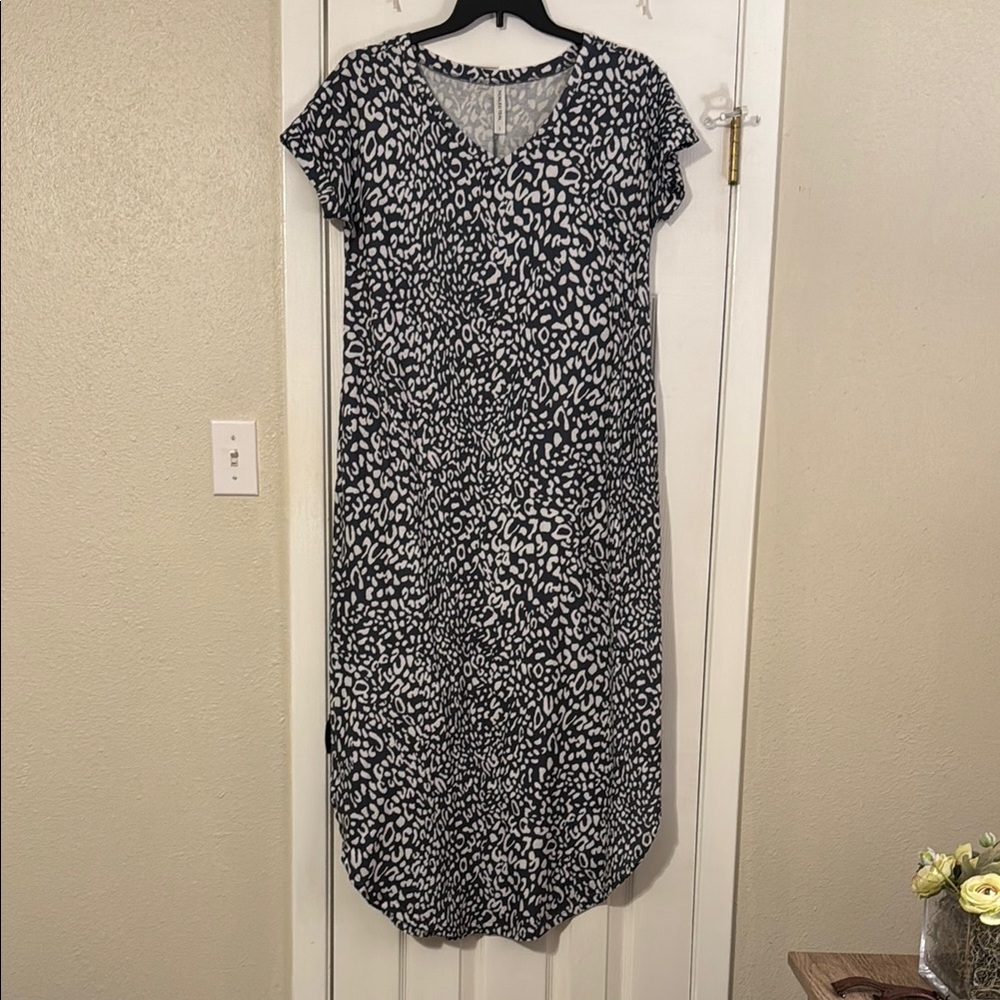 Tickled Teal Purple and White Animal Print Maxi Dress